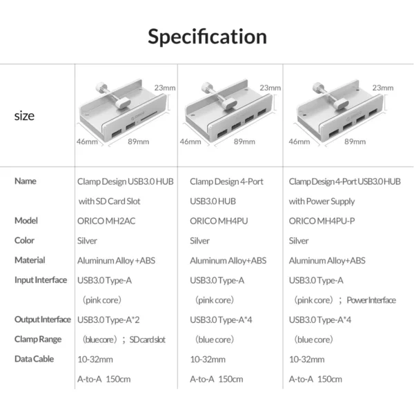 ORICO MH4PU 4 USB HUB 3.0 con Fuente de Alimentación